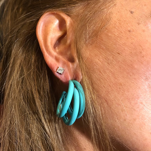 Turquoise hoops earrings. - Picture 1 of 5